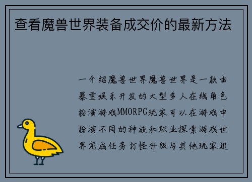 查看魔兽世界装备成交价的最新方法